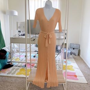 Zara long cardigan knit dress short sleeve US Small NWT beige